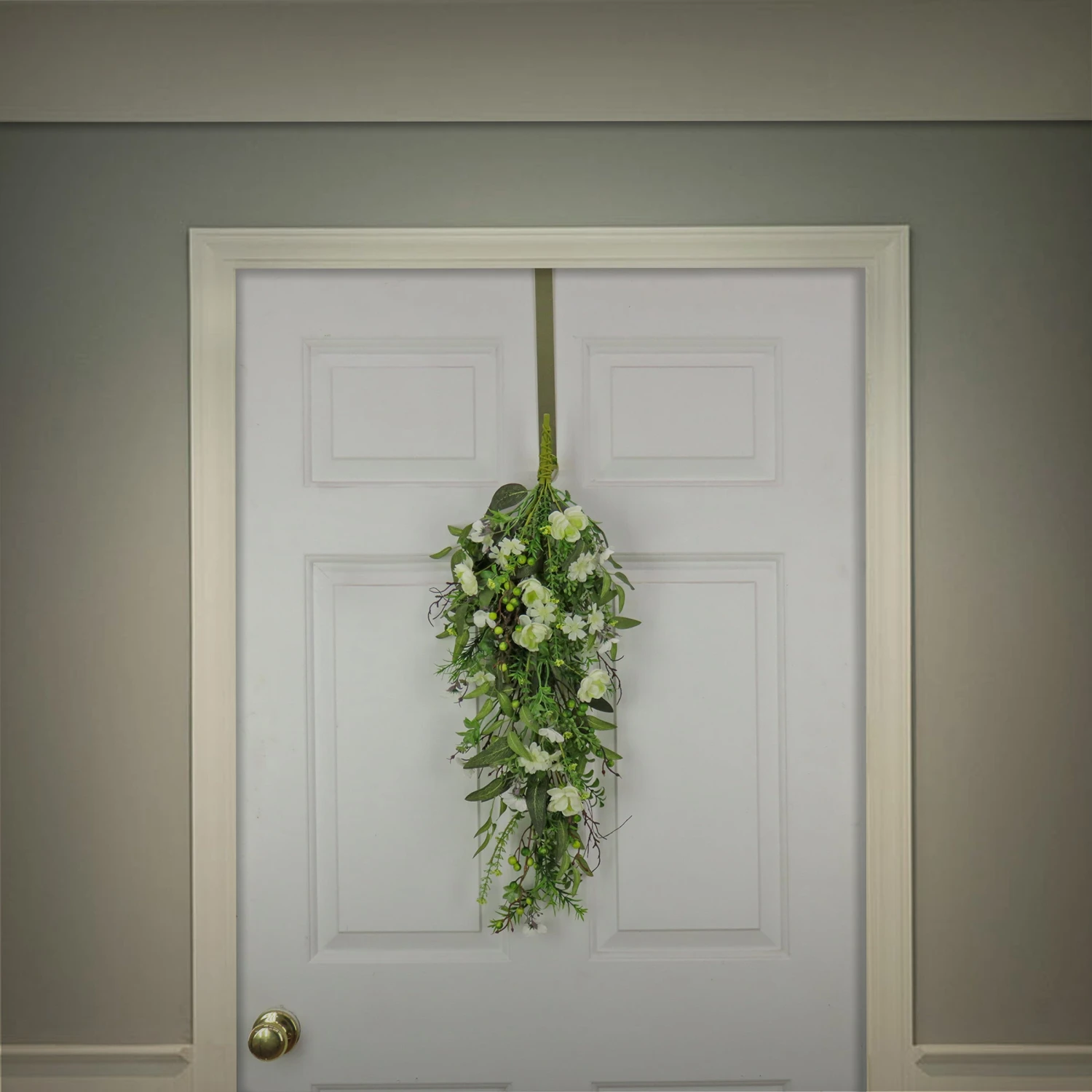 28 In. Spring Teardrop Wall Hanging Decoration With Flower Blooms, Berries, Leafy Greens 2 28 In. Spring Teardrop Wall Hanging Decoration With Flower Blooms, Berries, Leafy Greens - Image 2