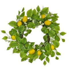 22 In. Spring Wreath With Lemons, Flower Blooms, Leafy Greens