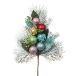 29 In. Snowy Pine Decorated Branch Spray With Snow Covered Bristles, Gold Sprouts