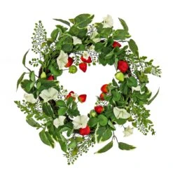 22 In. Spring Wreath With Strawberries, Petunia Blooms, And Leafy Greens