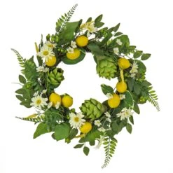 22 In. Spring Wreath With Lemons, Artichokes, Daisy Blooms, Leafy Greens