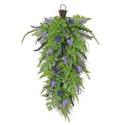 30 In. Spring Teardrop Wall Hanging Decoration With Astilbe Flower Blooms, Ferns, Leafy Greens