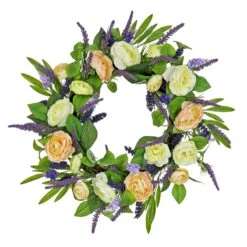 24 In. Spring Wreath With Ranunculus And Astilbe Flower Blooms