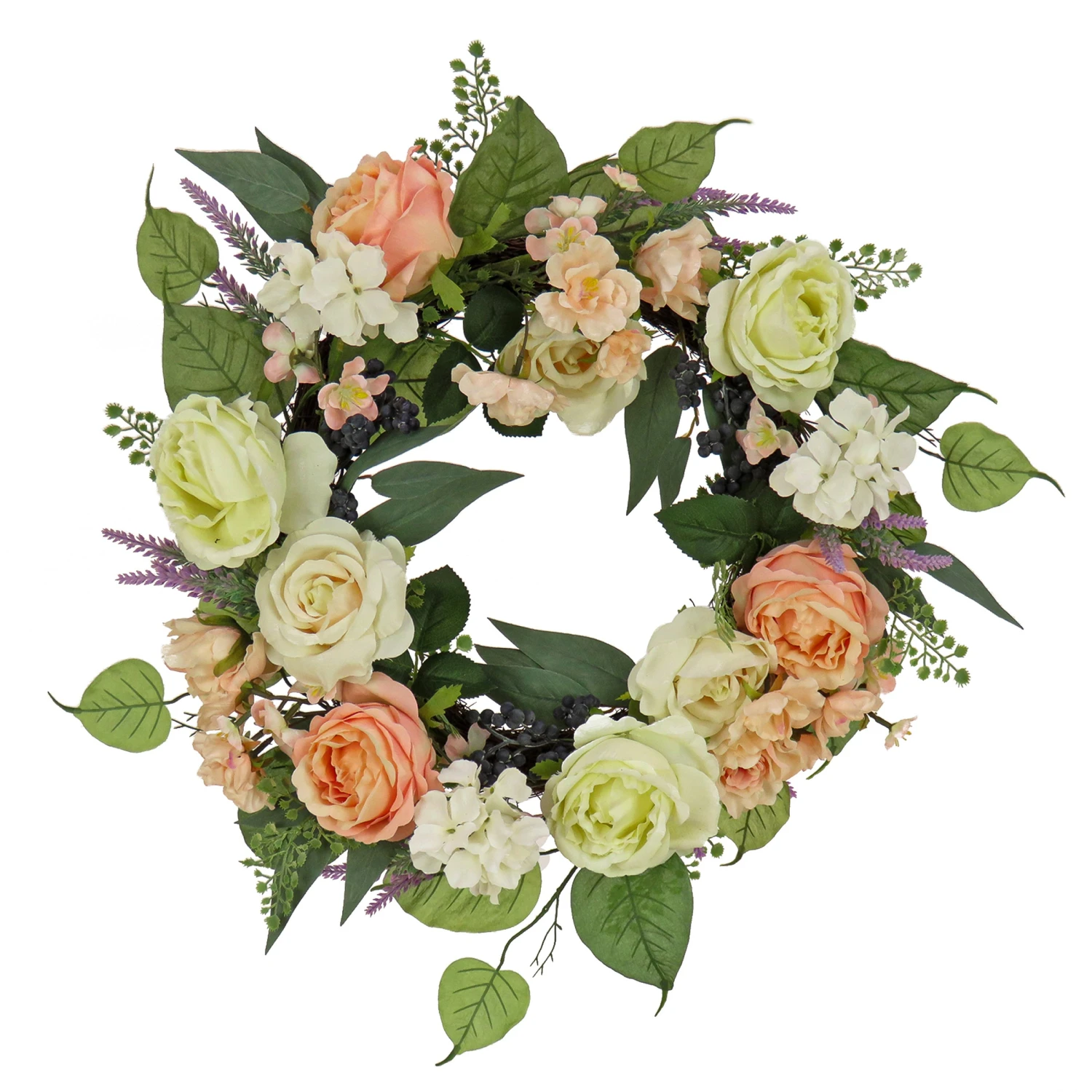 24 In. Spring Wreath With Rose And Peony Flower Blooms, Leafy Greens 1 24 In. Spring Wreath With Rose And Peony Flower Blooms, Leafy Greens