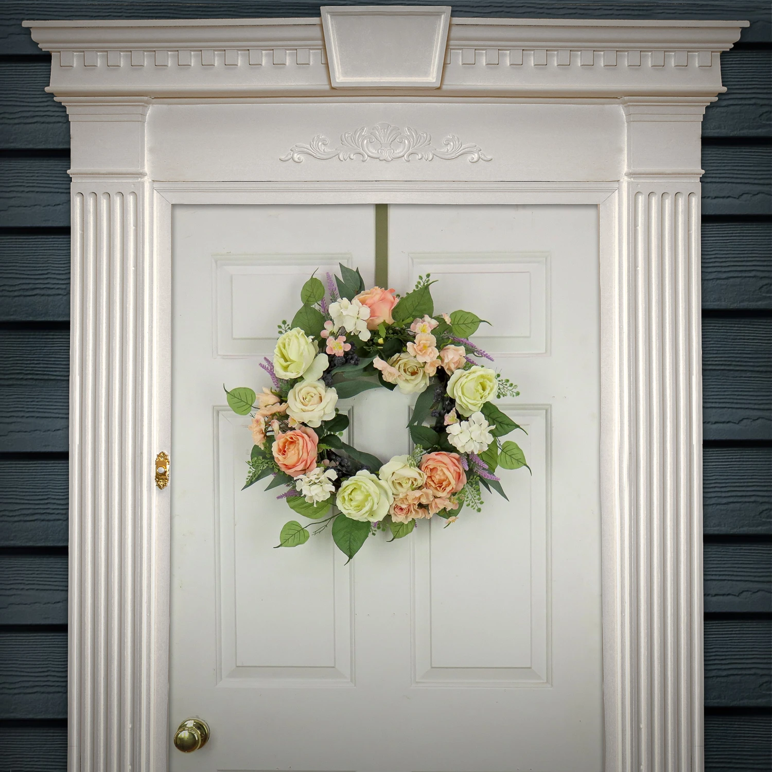 24 In. Spring Wreath With Rose And Peony Flower Blooms, Leafy Greens 3 24 In. Spring Wreath With Rose And Peony Flower Blooms, Leafy Greens - Image 3