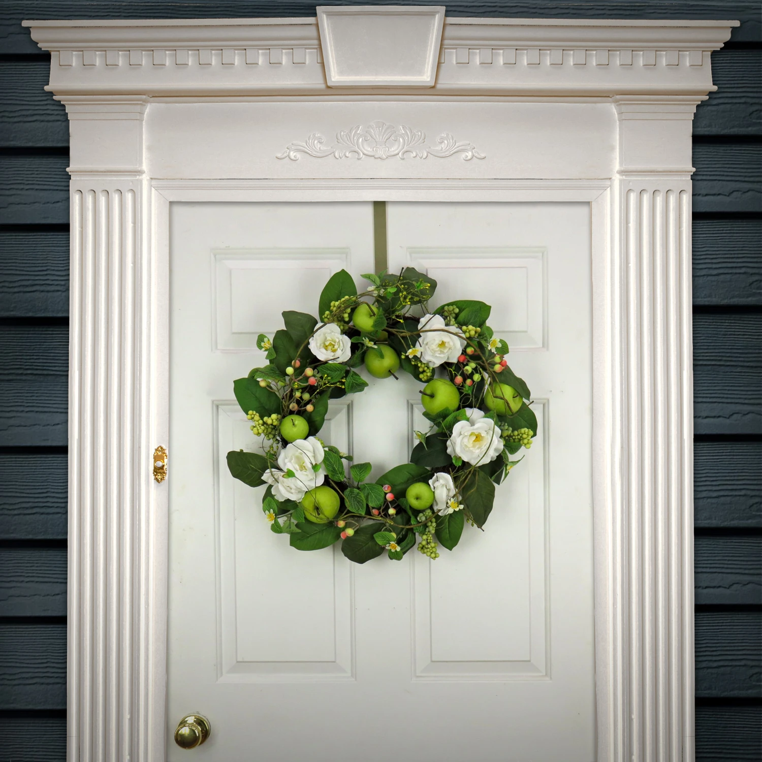24 In. Spring Wreath With Rose Blooms, Apples, Leafy Greens 2 24 In. Spring Wreath With Rose Blooms, Apples, Leafy Greens - Image 2