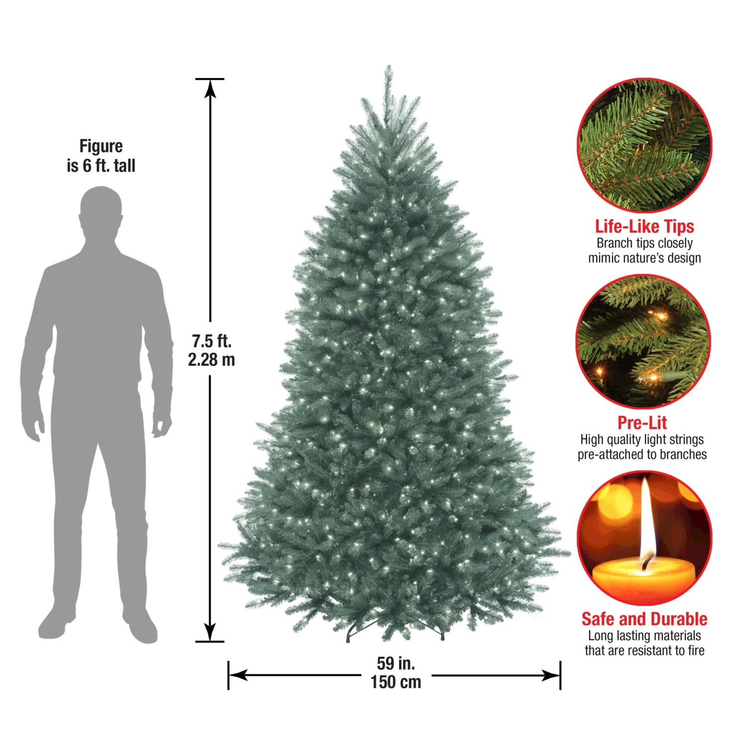 7.5 Ft. Pre-Lit Dunhill Fir Blue Tree With Clear Lights 5 7.5 Ft. Pre-Lit Dunhill Fir Blue Tree With Clear Lights - Image 5