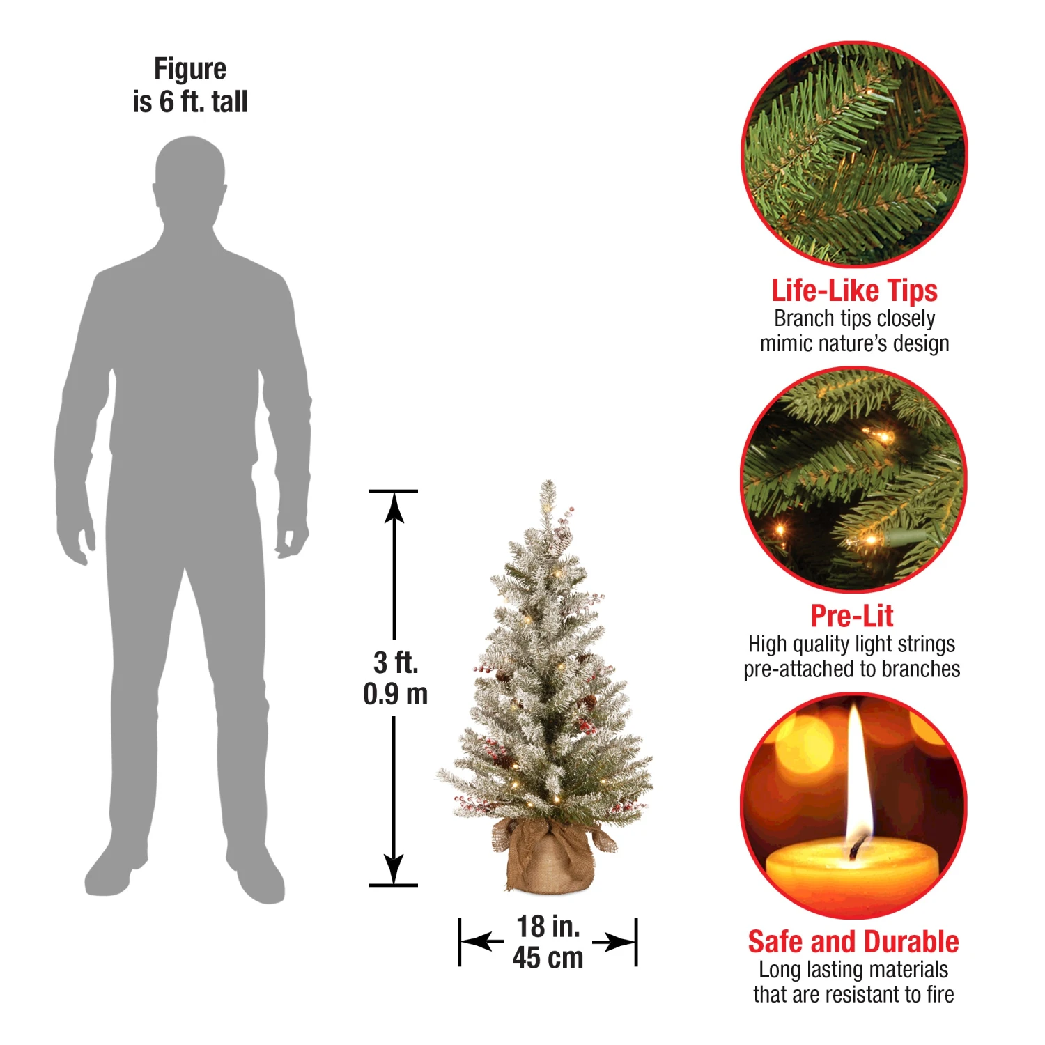 3 Ft. Pre-Lit Dunhill Fir Tree With Warm White LED Lights 12 3 Ft. Pre-Lit Dunhill Fir Tree With Warm White LED Lights - Image 12