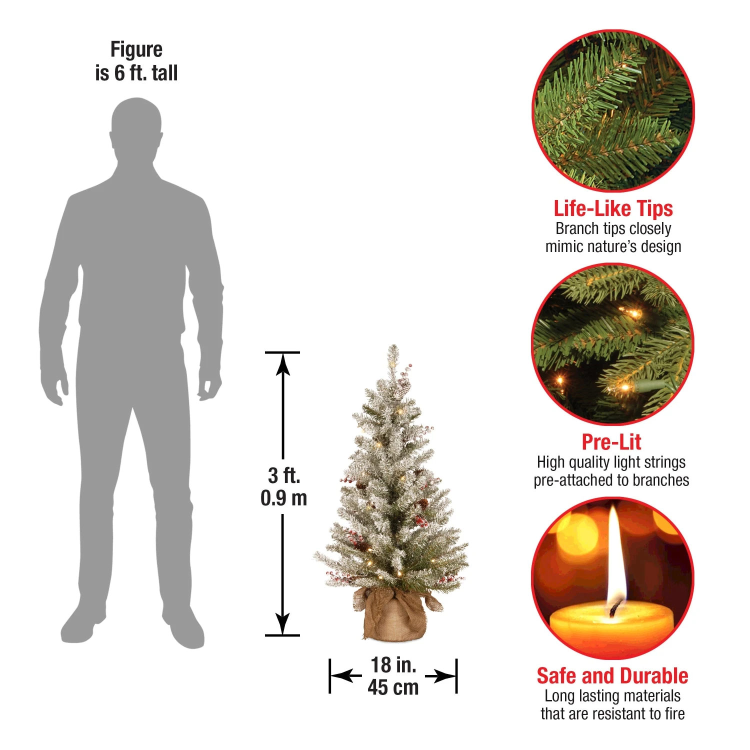 3 Ft. Pre-Lit Dunhill Fir Tree With Warm White LED Lights 8 3 Ft. Pre-Lit Dunhill Fir Tree With Warm White LED Lights - Image 8
