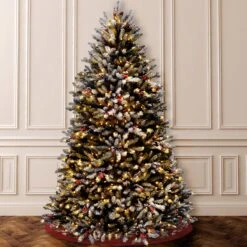 7.5 Ft. Pre-Lit Dunhill Fir Flocked Tree With 750 Clear Lights 37 7.5 Ft. Pre-Lit Dunhill Fir Flocked Tree With 750 Clear Lights -Christmas Trees Sales DUF 300 75 2