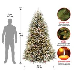 7.5 Ft. Pre-Lit Dunhill Fir Flocked Tree With 750 Clear Lights 31 7.5 Ft. Pre-Lit Dunhill Fir Flocked Tree With 750 Clear Lights -Christmas Trees Sales DUF 300 75 Dim 97d81883 8d33 4b18 a982 3122fd2a59a1