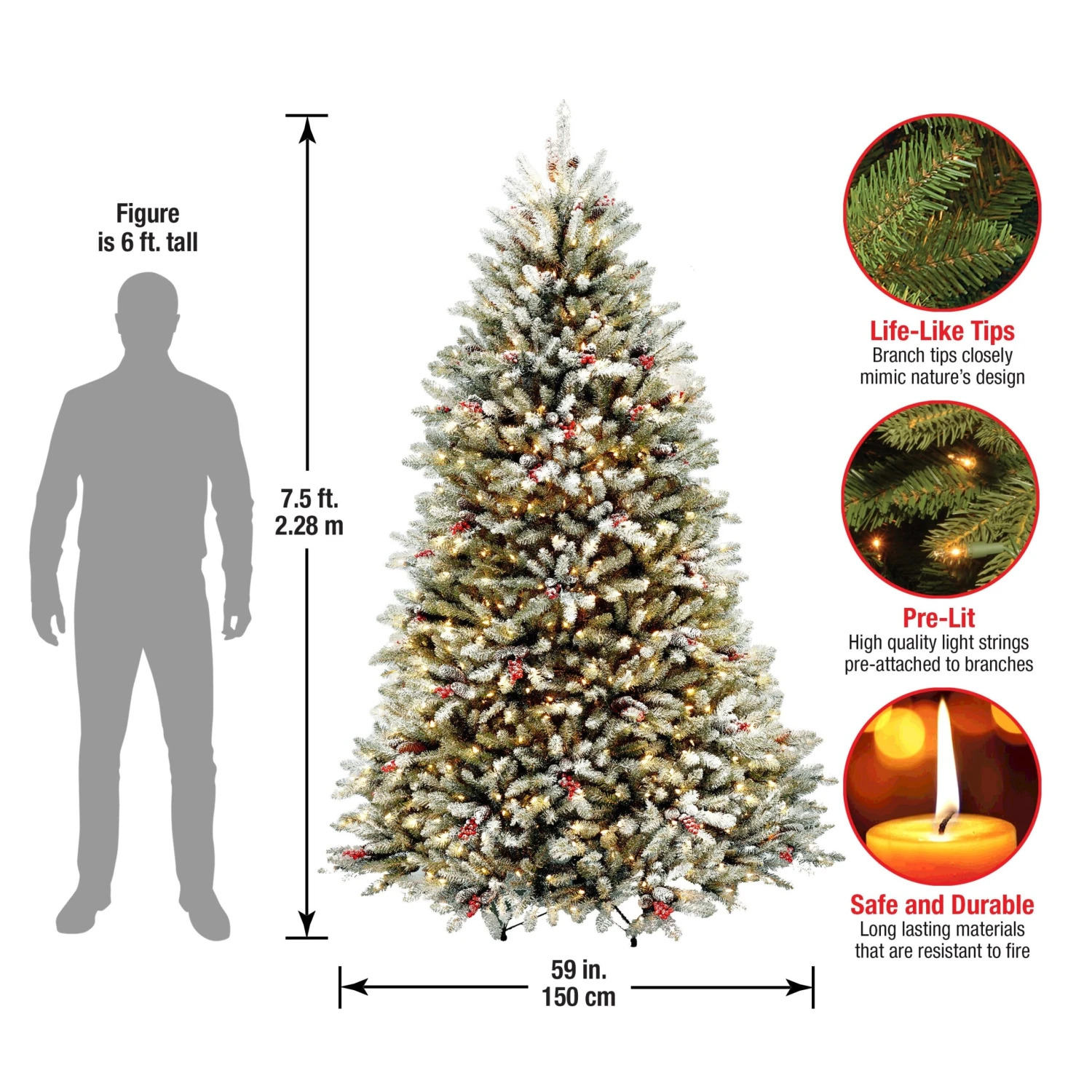 7.5 Ft. Pre-Lit Dunhill Fir Flocked Tree With 750 Clear Lights 13 7.5 Ft. Pre-Lit Dunhill Fir Flocked Tree With 750 Clear Lights - Image 13