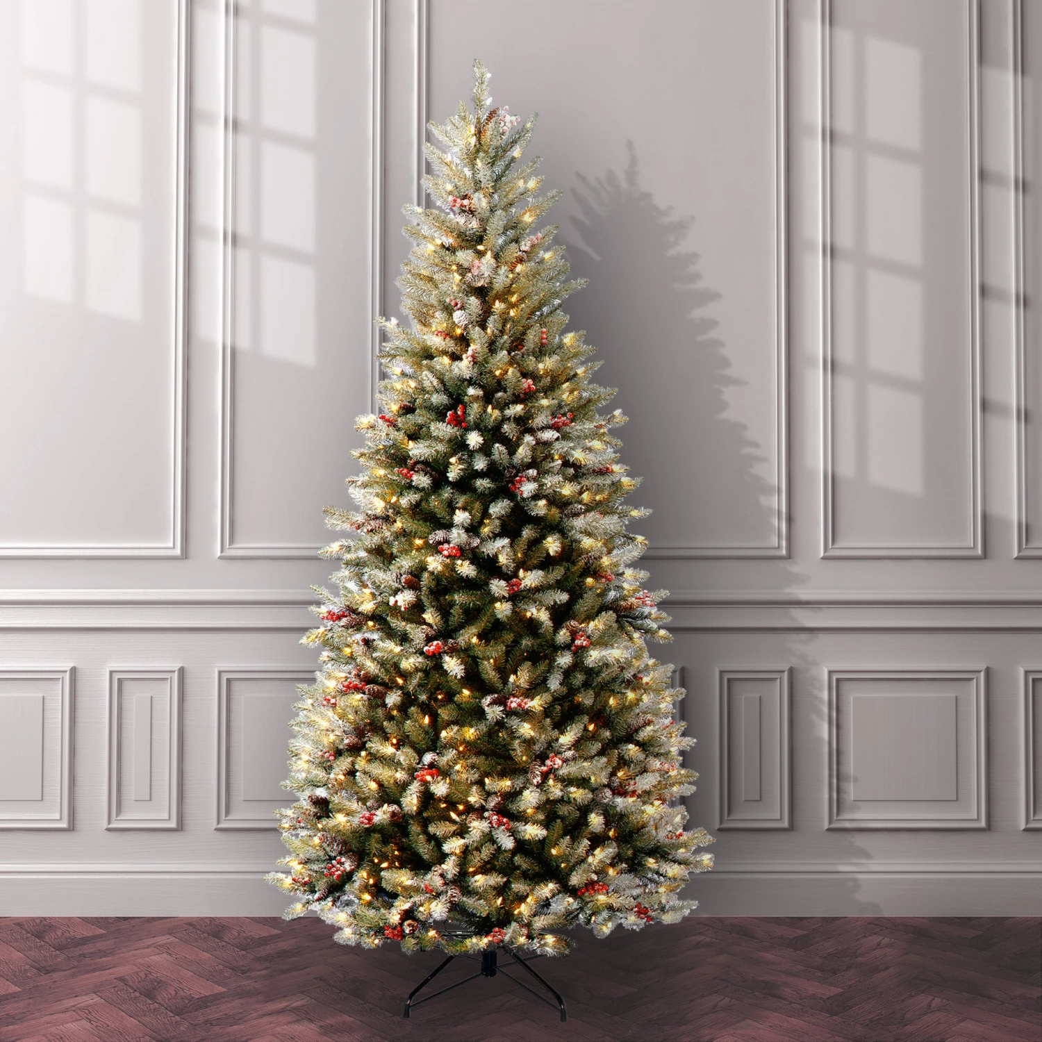 7.5 Ft. Pre-Lit Dunhill Fir Slim Tree With Clear Lights 2 7.5 Ft. Pre-Lit Dunhill Fir Slim Tree With Clear Lights - Image 2