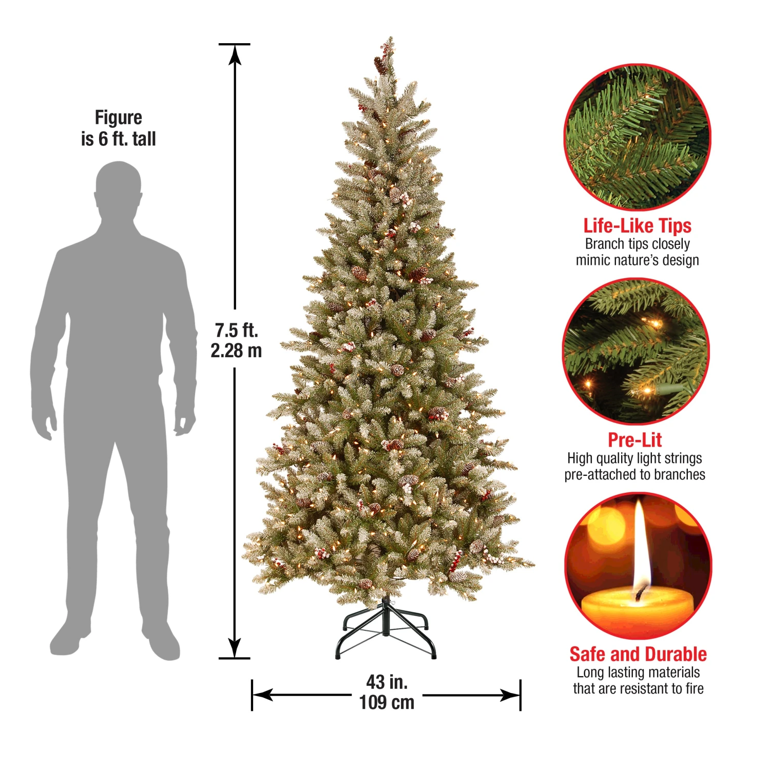 7.5 Ft. Pre-Lit Dunhill Fir Slim Tree With Clear Lights 6 7.5 Ft. Pre-Lit Dunhill Fir Slim Tree With Clear Lights - Image 6