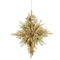 32 In. Pre-Lit Snowy Dunhill Fir Bethlehem Star Wreath With LED Lights