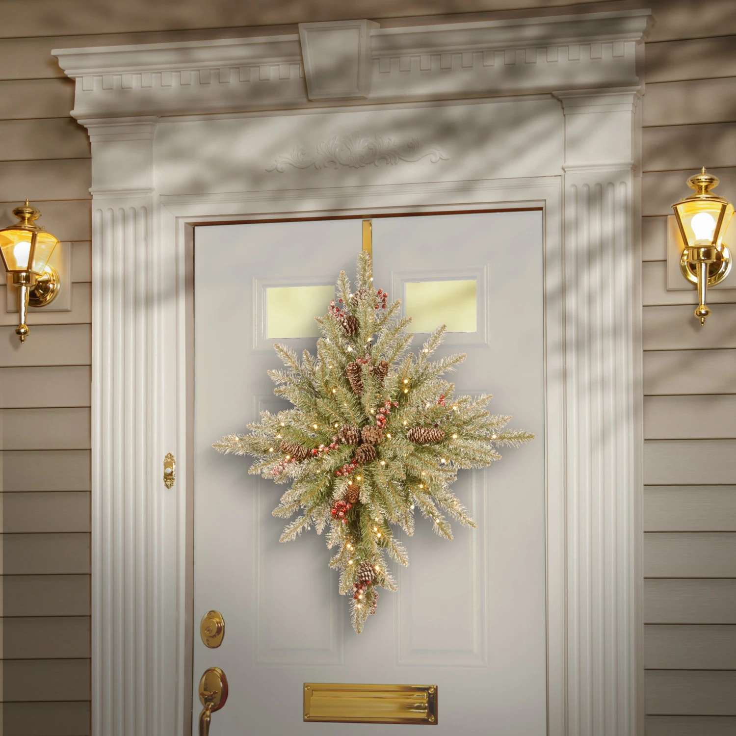 32 In. Pre-Lit Snowy Dunhill Fir Bethlehem Star Wreath With LED Lights 2 32 In. Pre-Lit Snowy Dunhill Fir Bethlehem Star Wreath With LED Lights - Image 2
