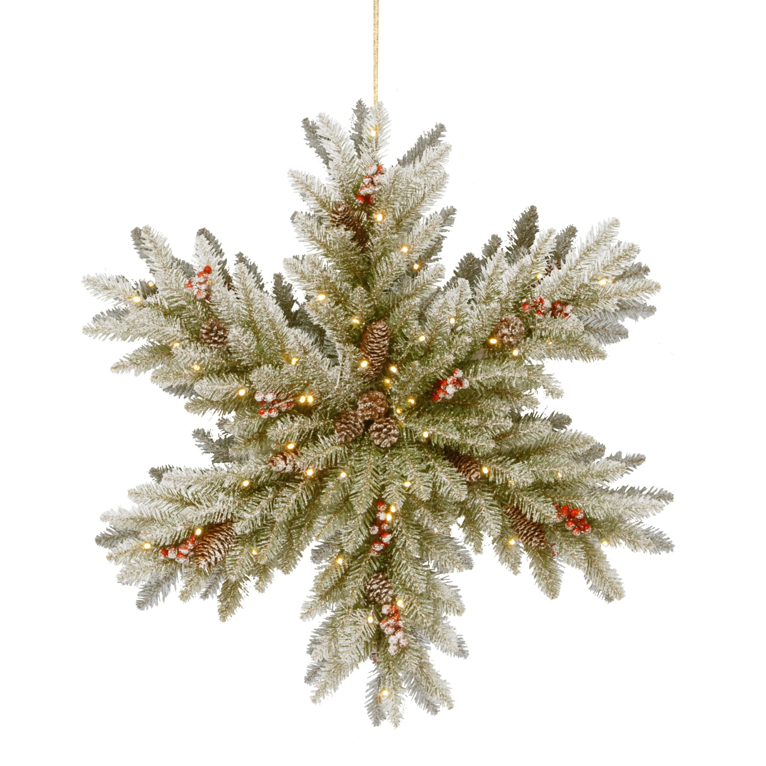 32 In. Pre-LitDunhill Fir Double-Sided Flocked Snowflake With LED Lights 1 32 In. Pre-LitDunhill Fir Double-Sided Flocked Snowflake With LED Lights