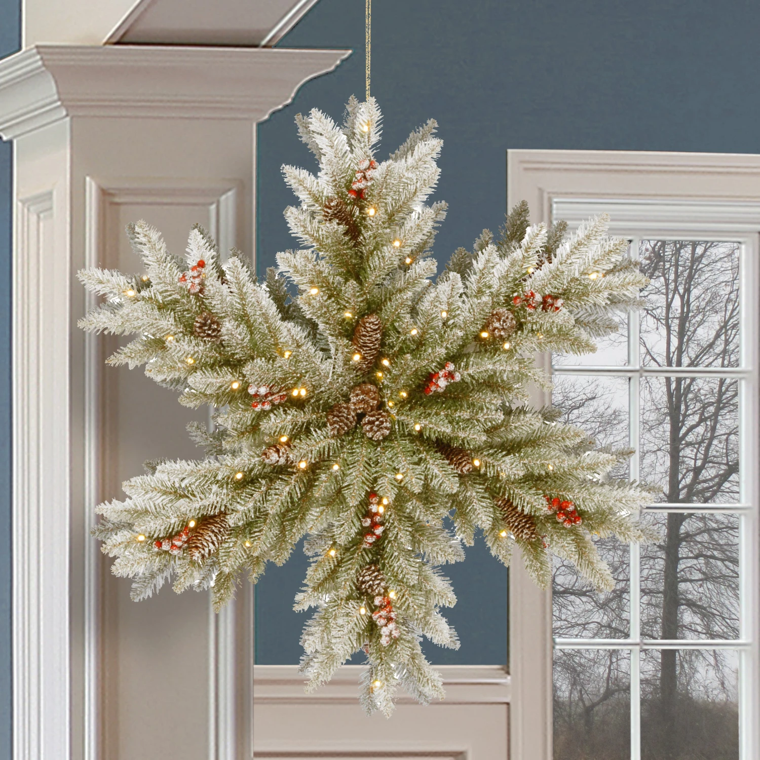 32 In. Pre-LitDunhill Fir Double-Sided Flocked Snowflake With LED Lights 2 32 In. Pre-LitDunhill Fir Double-Sided Flocked Snowflake With LED Lights - Image 2