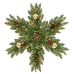 32 In. Pre-Lit Glittery Gold Dunhill Fir Snowflake With LED Lights