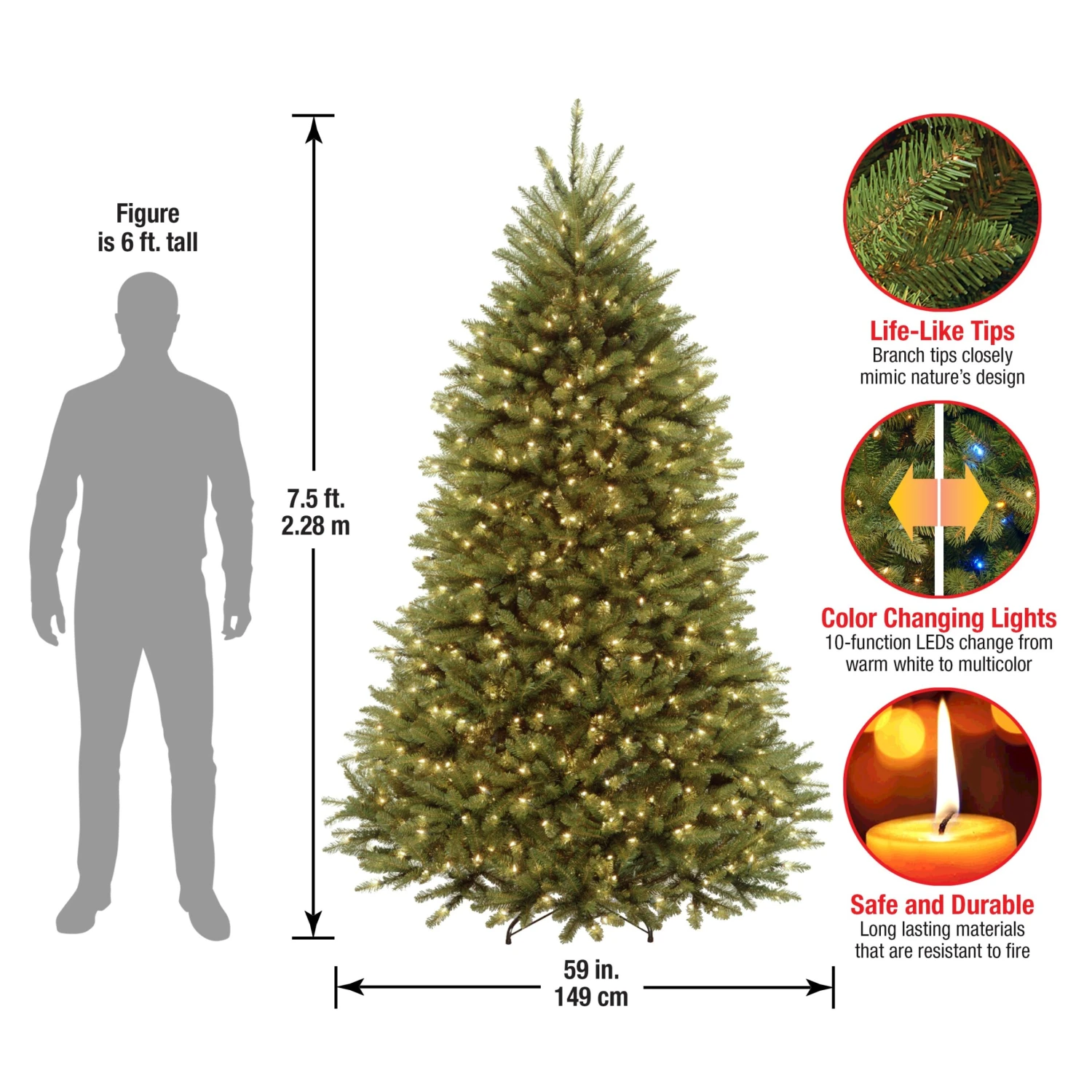 7.5 Ft. Pre-Lit Dunhill Fir Tree With Dual Color LED Lights 7 7.5 Ft. Pre-Lit Dunhill Fir Tree With Dual Color LED Lights - Image 7