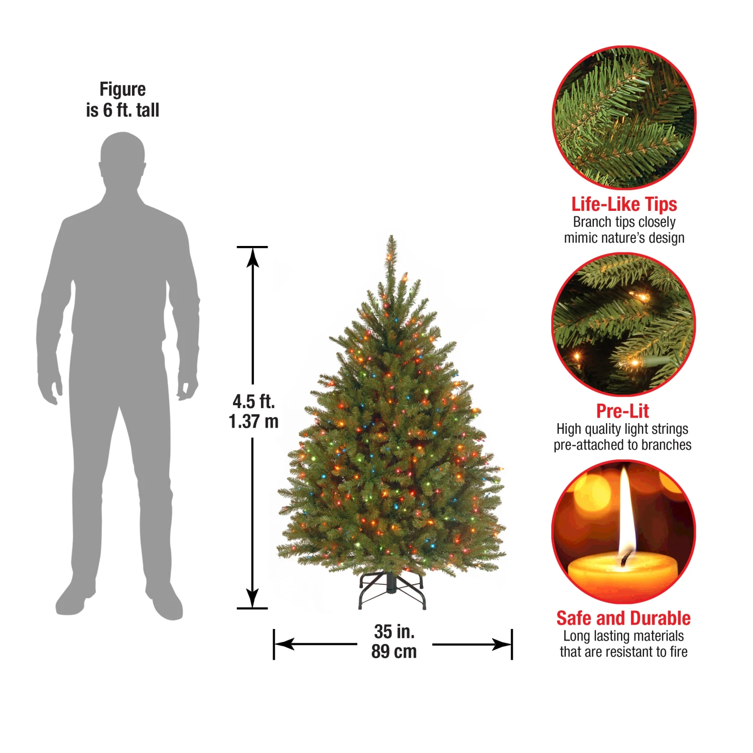 4.5 Ft. Pre-Lit Dunhill Fir Tree With Multicolor Lights 10 4.5 Ft. Pre-Lit Dunhill Fir Tree With Multicolor Lights - Image 10