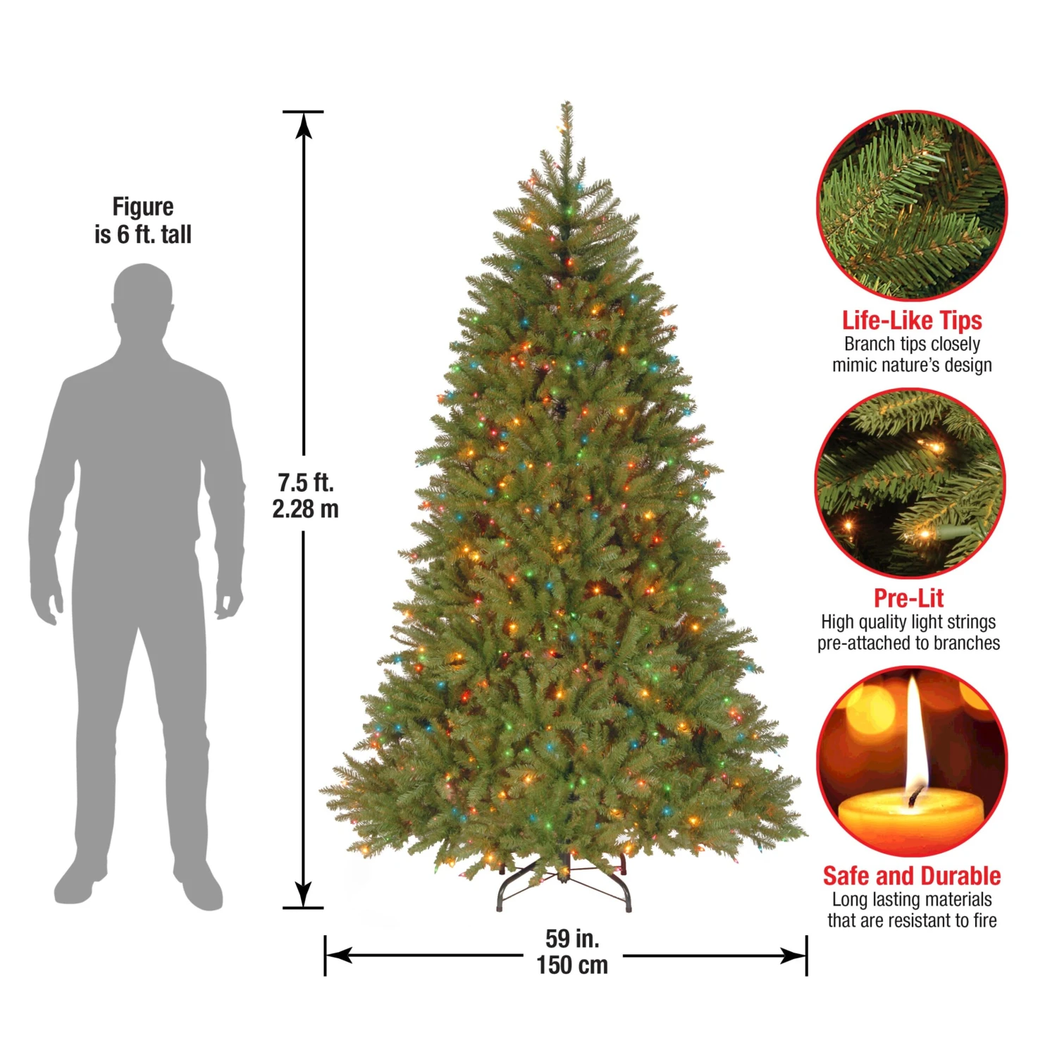 7.5 Ft. Pre-Lit Dunhill Fir Tree With Multicolor Lights 15 7.5 Ft. Pre-Lit Dunhill Fir Tree With Multicolor Lights - Image 15