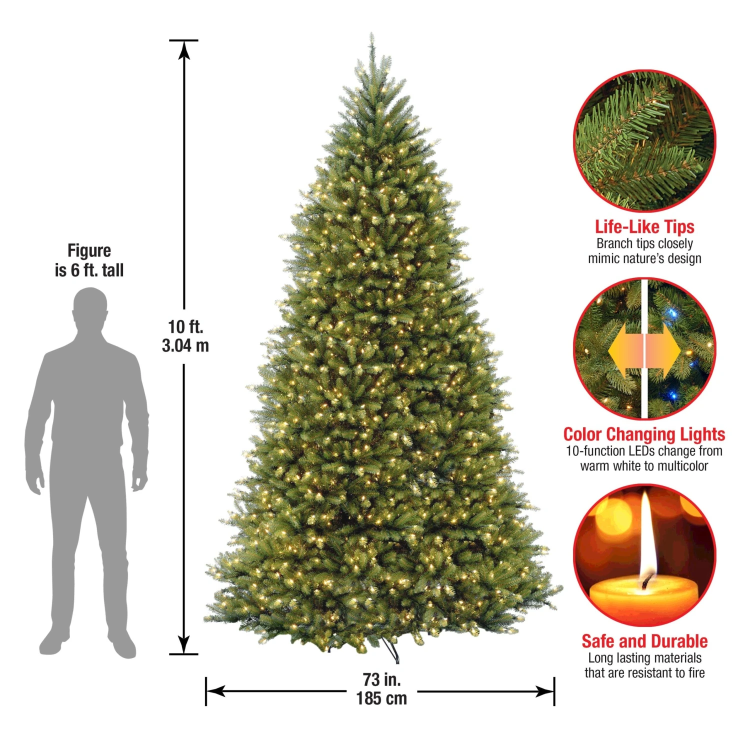 10 Ft.Pre-Lit Dunhill Fir Tree With PowerConnect Dual Color LED Lights 5 10 Ft.Pre-Lit Dunhill Fir Tree With PowerConnect Dual Color LED Lights - Image 5