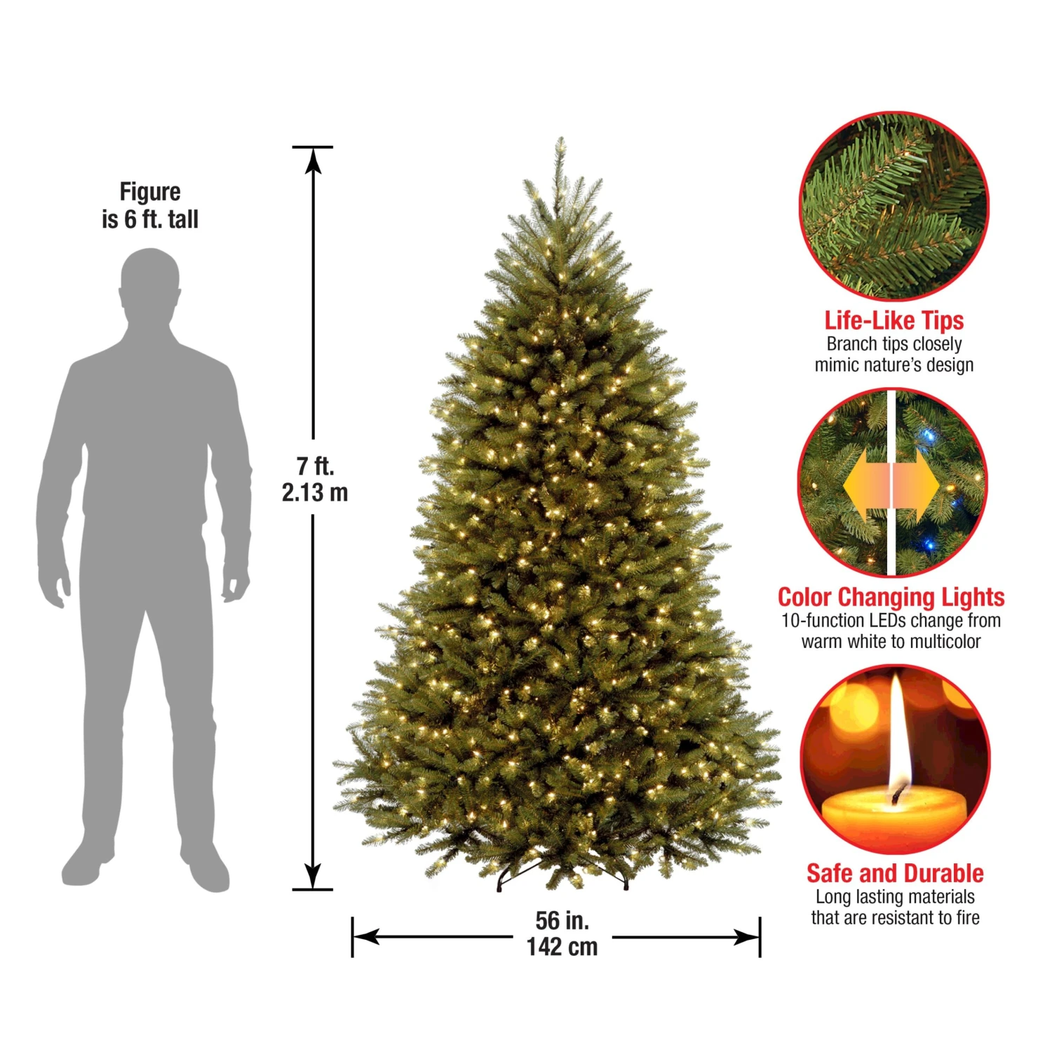 7 Ft. Pre-Lit Dunhill Fir Tree With PowerConnect Dual Color LED Lights 4 7 Ft. Pre-Lit Dunhill Fir Tree With PowerConnect Dual Color LED Lights - Image 4