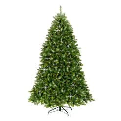 7.5 Ft. Pre-Lit Dunhill Fir Shimmer Tree Silver Tinsel With Dual Color LED Lights -Christmas Trees Sales DUHS7 D30 75
