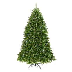 7.5 Ft. Pre-Lit Dunhill Fir Shimmer Tree Silver Tinsel With Dual Color LED Lights
