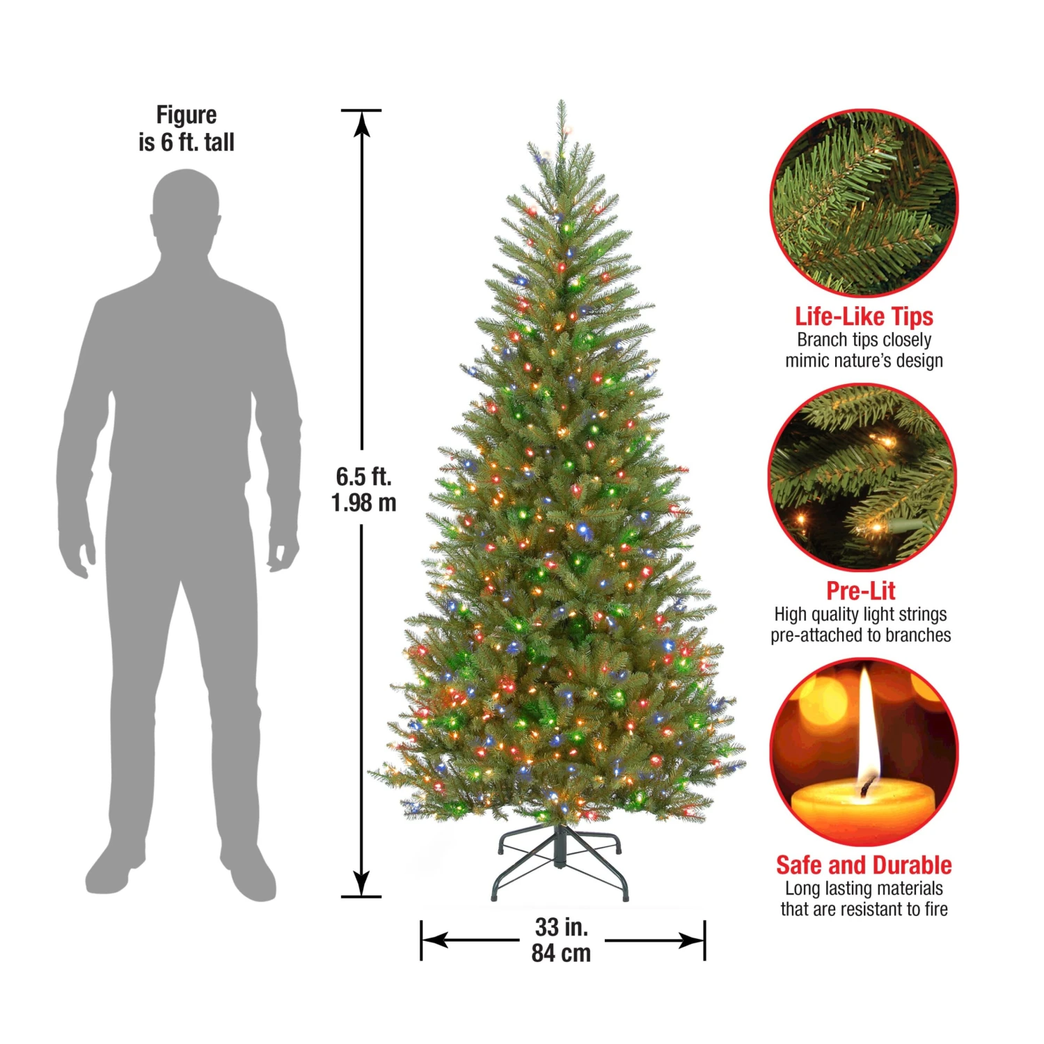 6.5 Ft. Pre-Lit Dunhill Fir Slim Tree With Multicolor Lights 16 6.5 Ft. Pre-Lit Dunhill Fir Slim Tree With Multicolor Lights - Image 16