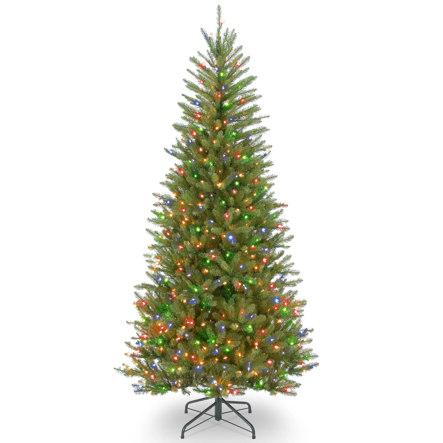 7.5 Ft. Pre-Lit Dunhill Fir Slim Tree With Multicolor Lights 1 7.5 Ft. Pre-Lit Dunhill Fir Slim Tree With Multicolor Lights