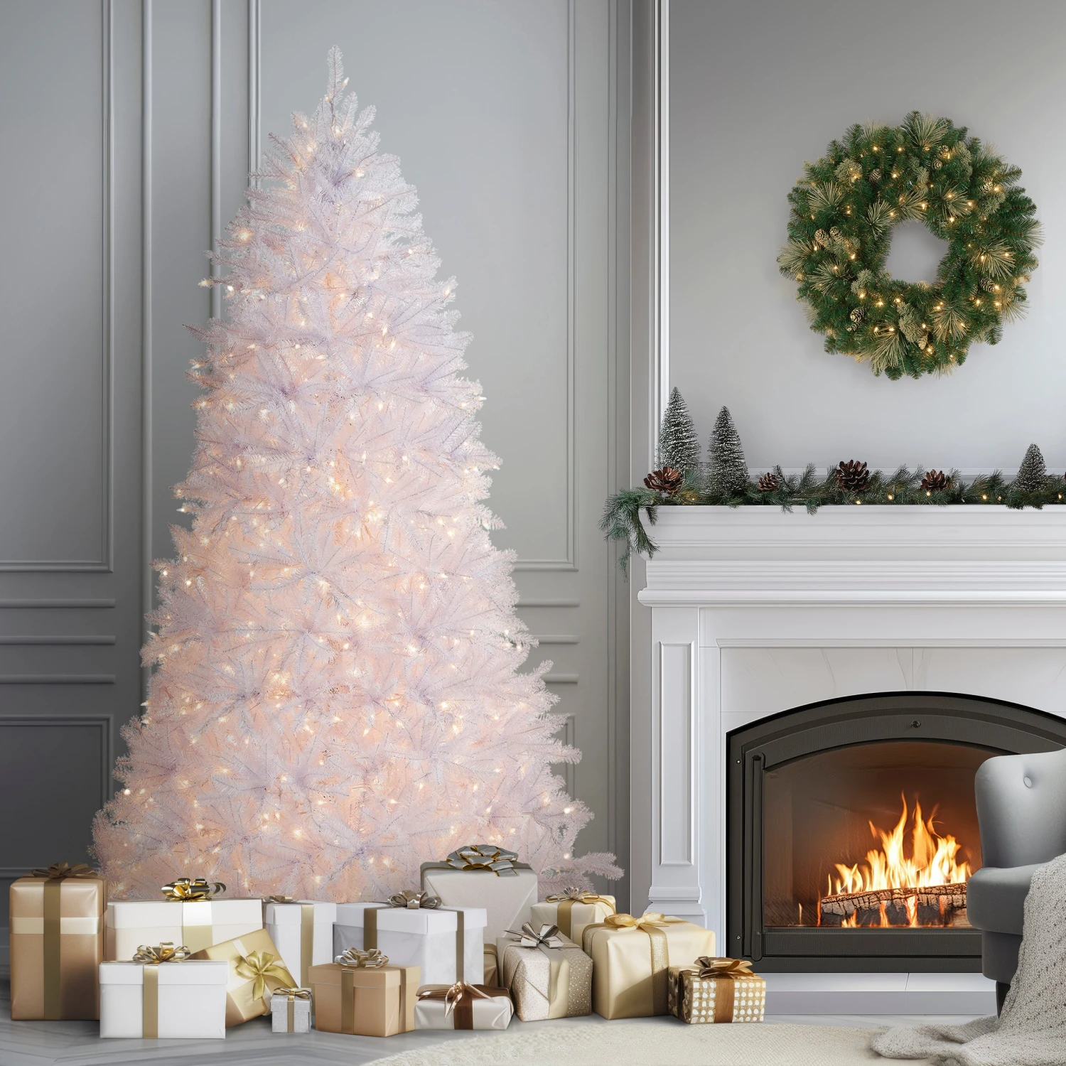 7.5 Ft. Pre-Lit Dunhill Fir White Tree With Clear Lights 2 7.5 Ft. Pre-Lit Dunhill Fir White Tree With Clear Lights - Image 2