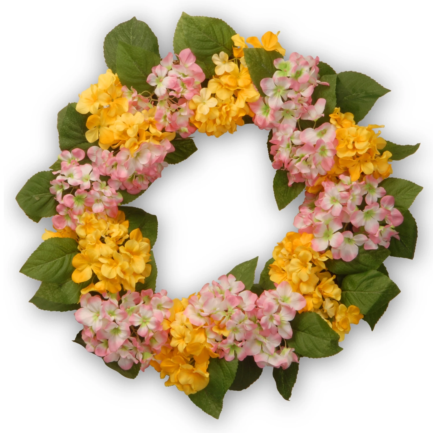 24 In. Spring Yellow And Pink Hydrangea Wreath 1 24 In. Spring Yellow And Pink Hydrangea Wreath