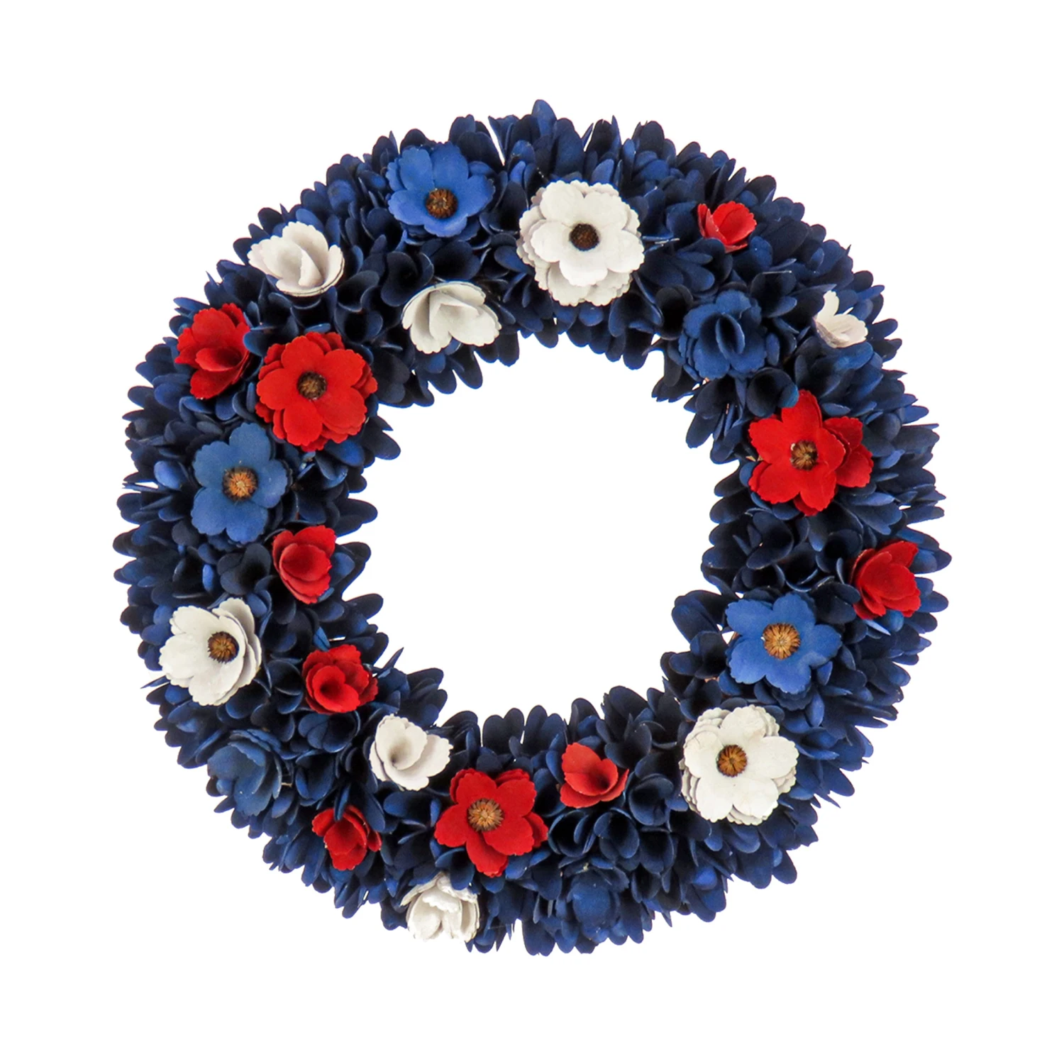 20 In. Patriotic Wreath Decoration With Red, White And Blue Flower Blooms, Blue Petals 1 20 In. Patriotic Wreath Decoration With Red, White And Blue Flower Blooms, Blue Petals