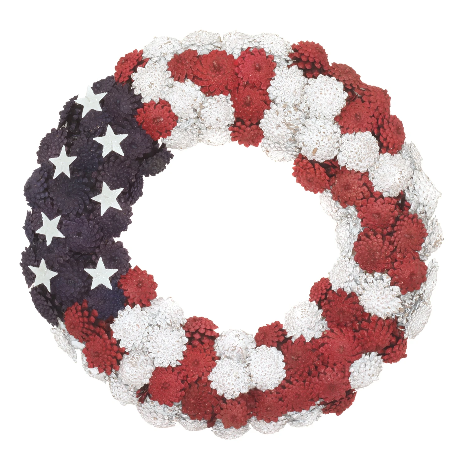 8 In. Patriotic Wreath With Red White And Blue Pine Cones White Stars 1 8 In. Patriotic Wreath With Red White And Blue Pine Cones White Stars