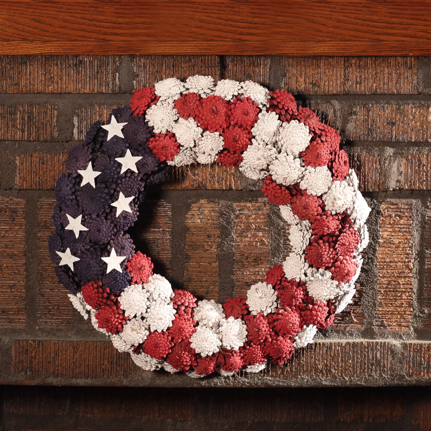 8 In. Patriotic Wreath With Red White And Blue Pine Cones White Stars 2 8 In. Patriotic Wreath With Red White And Blue Pine Cones White Stars - Image 2