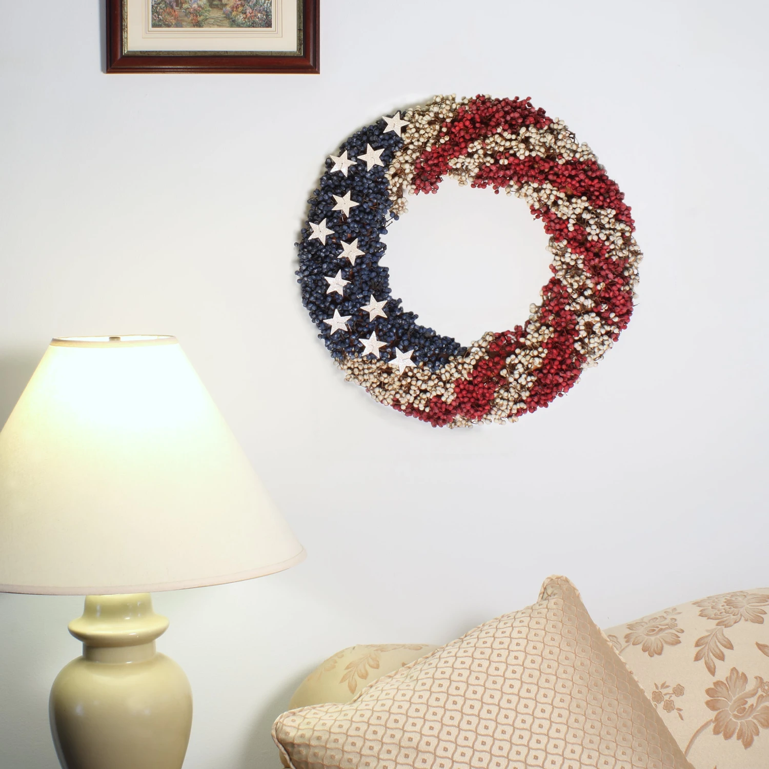 19 In. Patriotic Wreath With Red White And Blue Berry Clusters White Stars 2 19 In. Patriotic Wreath With Red White And Blue Berry Clusters White Stars - Image 2