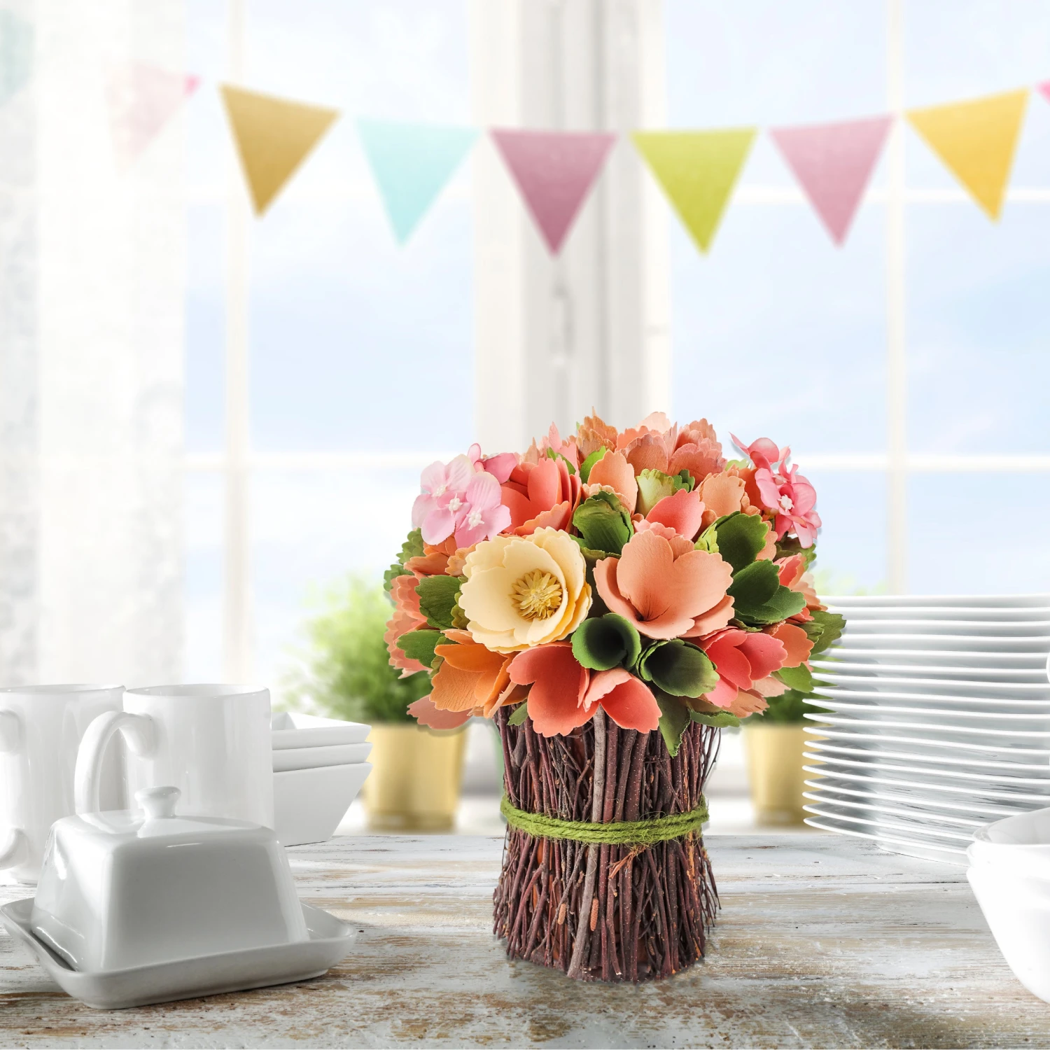 9 In. Spring Colorful Pink Floral Bouquet 2 9 In. Spring Colorful Pink Floral Bouquet - Image 2