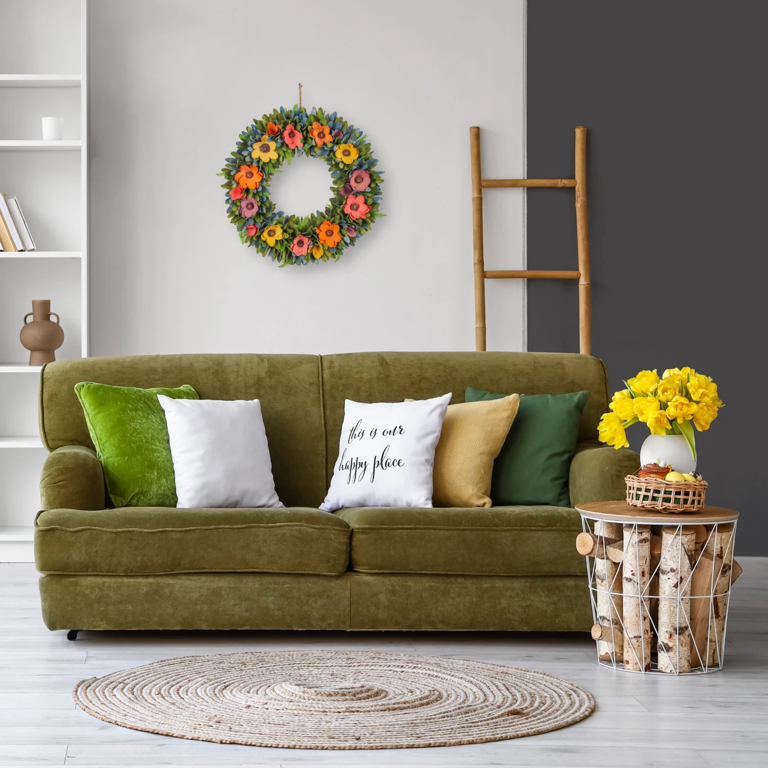 18 In. Spring Multicolor Floral Wreath With Fern 2 18 In. Spring Multicolor Floral Wreath With Fern - Image 2