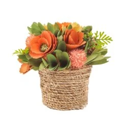 8 In. Handcrafted Pastel Florals In Rope Basket
