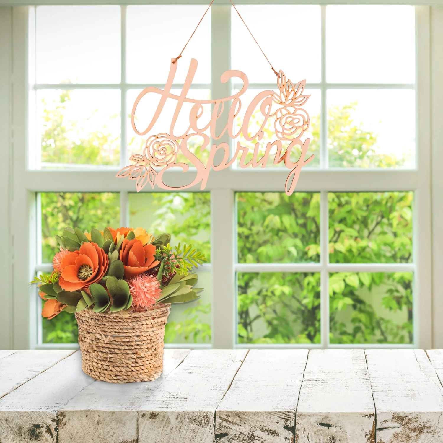 8 In. Handcrafted Pastel Florals In Rope Basket 2 8 In. Handcrafted Pastel Florals In Rope Basket - Image 2