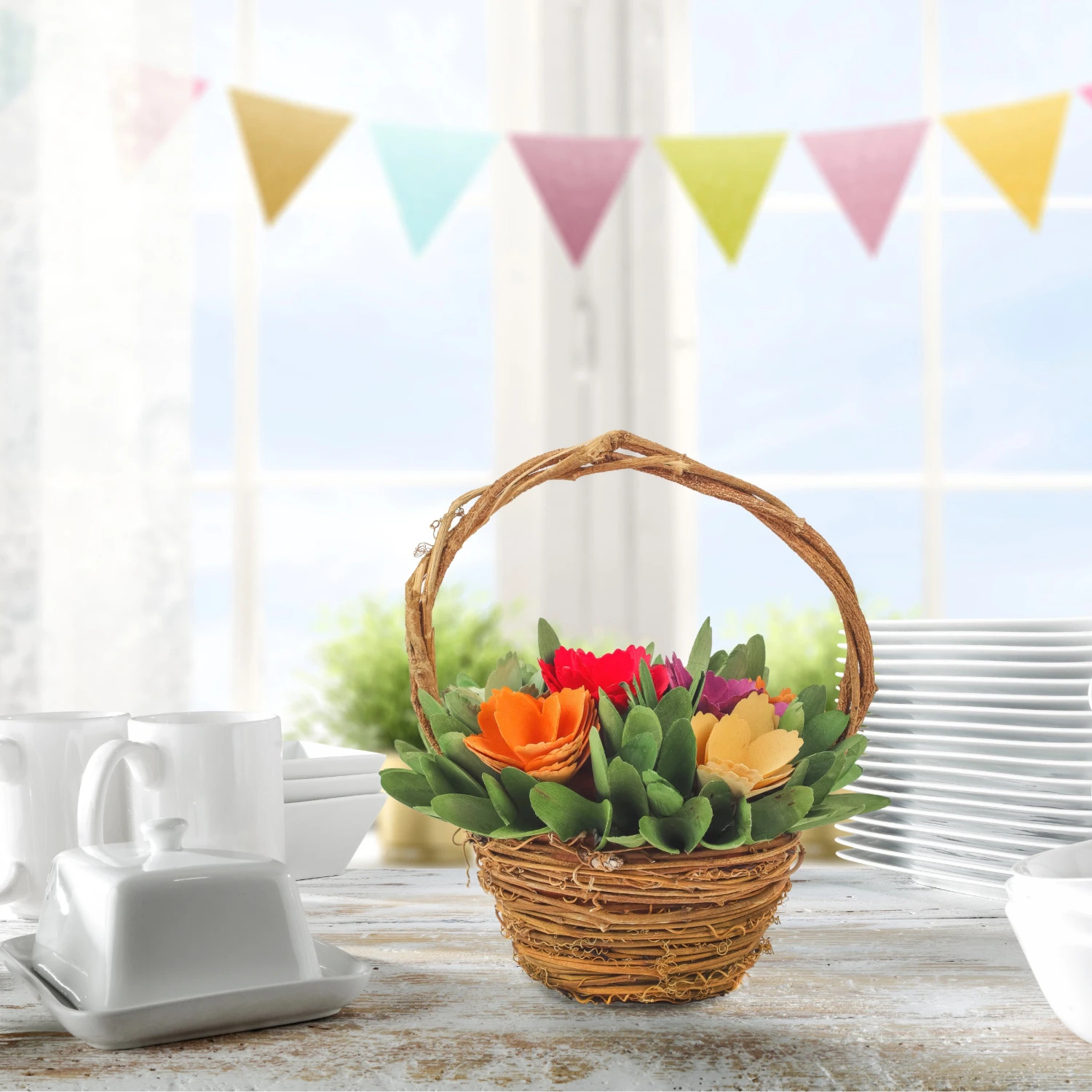 10 In. Handcrafted Multicolor Floral Basket 2 10 In. Handcrafted Multicolor Floral Basket - Image 2