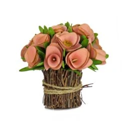 7 In. Spring Floral Bundle With Pink Floral Blooms, Twig Base