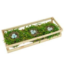 17 In. Easter Triple Nest Table Decoration Decorated With Pastel Eggs, And Wooden Box
