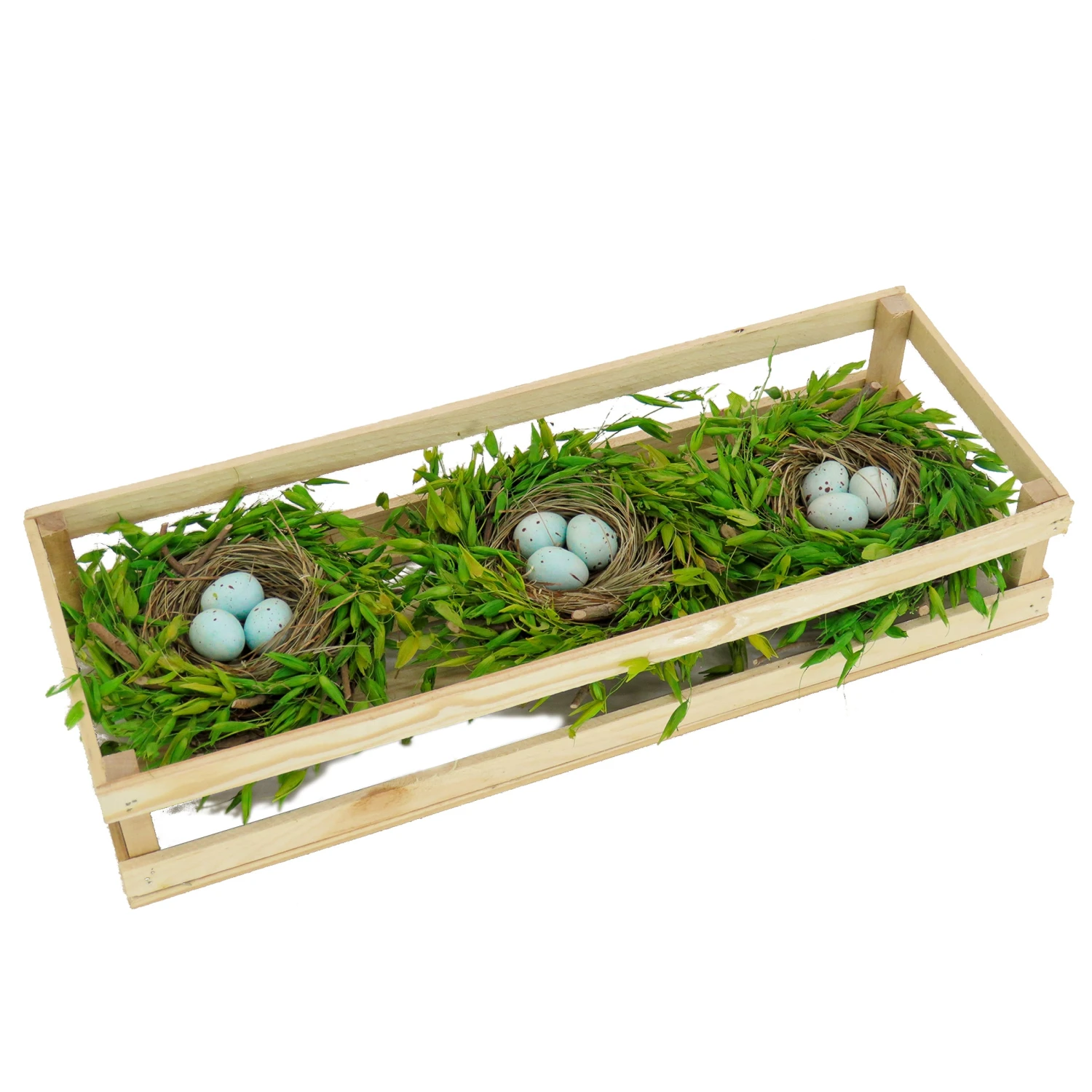 17 In. Easter Triple Nest Table Decoration Decorated With Pastel Eggs, And Wooden Box 1 17 In. Easter Triple Nest Table Decoration Decorated With Pastel Eggs, And Wooden Box