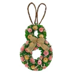 20 In. Easter Bunny Hanging Silhouette Decorated With Green, Pink And Yellow Flowers