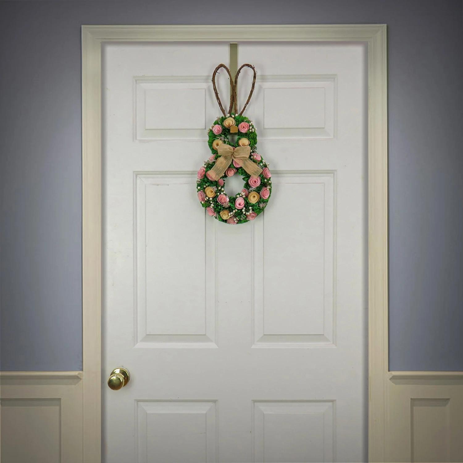 20 In. Easter Bunny Hanging Silhouette Decorated With Green, Pink And Yellow Flowers 2 20 In. Easter Bunny Hanging Silhouette Decorated With Green, Pink And Yellow Flowers - Image 2