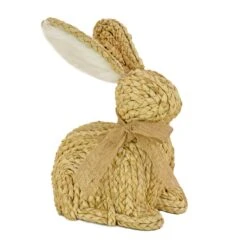 9 In. Braided Bunny Table Decoration Decorated With Woven Ribbon