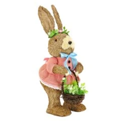 10 In. Female Bunny In Pink Dress Table Decoration